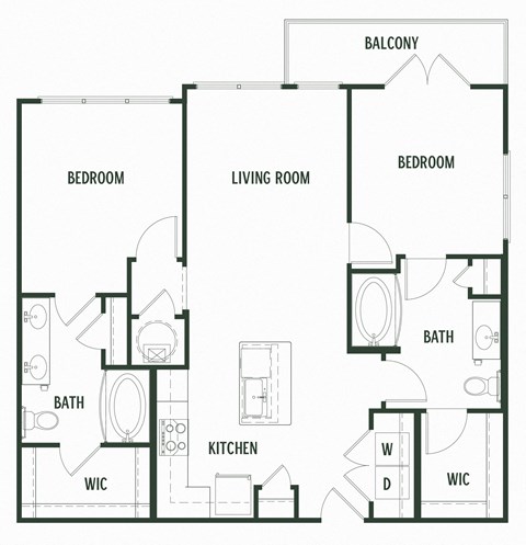 Floor plan for 2 beds, 2 baths, 1020 sqft